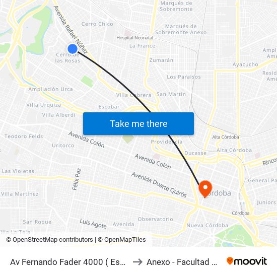 Av Fernando Fader 4000 ( Esq V. Rodruiguez) to Anexo - Facultad De Lenguas map