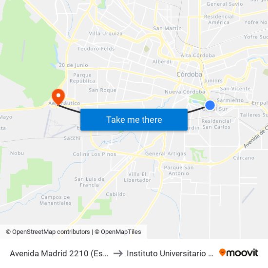 Avenida Madrid  2210 (Esq. La Coruña) to Instituto Universitario Aeronautico map