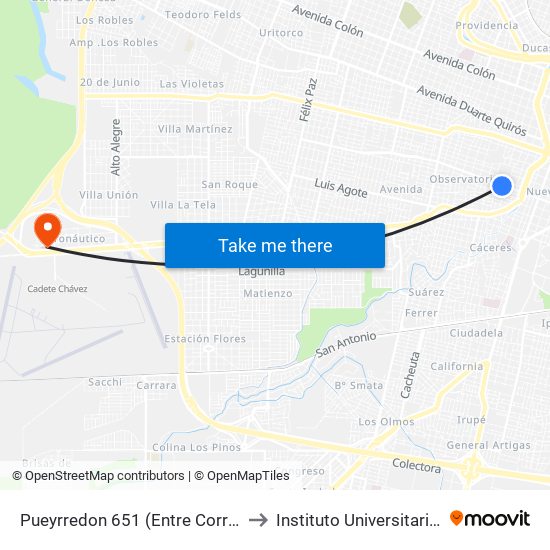 Pueyrredon 651 (Entre Corro Y Arturo M. Bas) to Instituto Universitario Aeronautico map