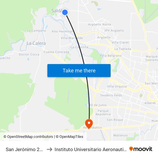 San Jerónimo 236 to Instituto Universitario Aeronautico map