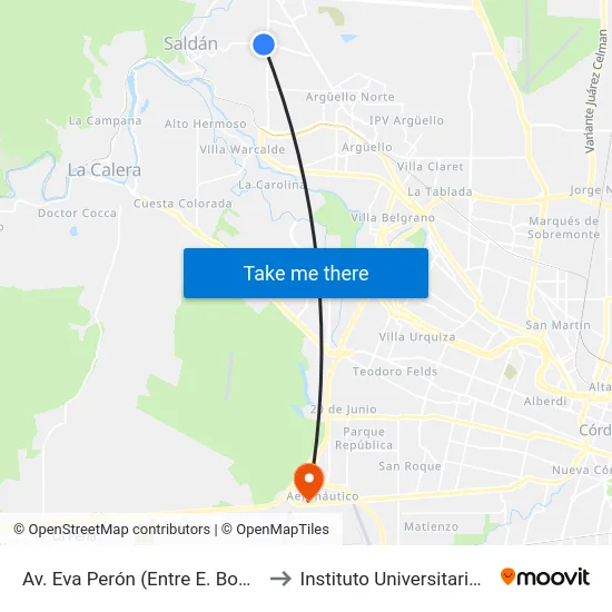 Av. Eva Perón (Entre E. Bodereau Y Etruria) to Instituto Universitario Aeronautico map