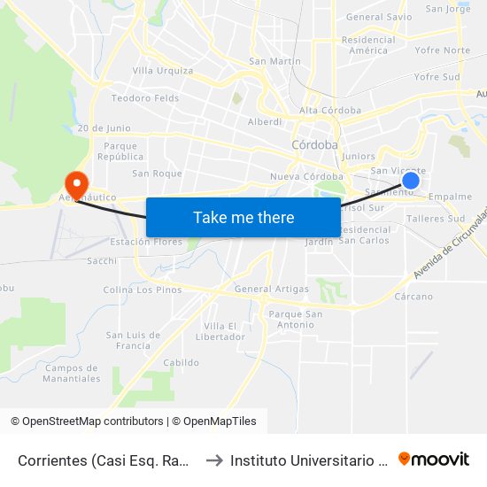 Corrientes (Casi Esq. Ramón Ocampo) to Instituto Universitario Aeronautico map