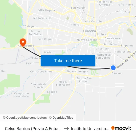 Celso Barrios (Previo A Entrada Claros Del Bosque) to Instituto Universitario Aeronautico map