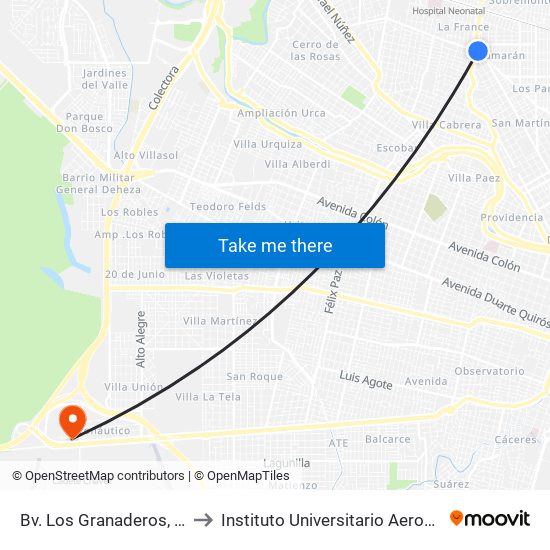 Bv. Los Granaderos, 2464 to Instituto Universitario Aeronautico map