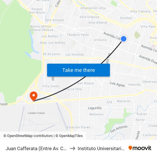 Juan Cafferata (Entre Av. Colón Y Sta. Rosa) to Instituto Universitario Aeronautico map