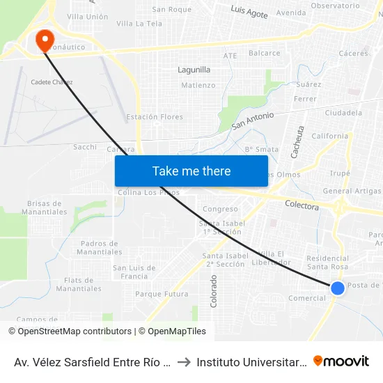 Av. Vélez Sarsfield Entre Río Quinto Y Laboulaye) to Instituto Universitario Aeronautico map