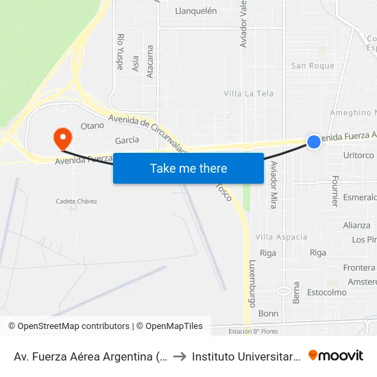 Av. Fuerza Aérea Argentina (Fte. C.P.C. Ruta 20) to Instituto Universitario Aeronautico map