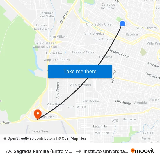 Av. Sagrada Familia (Entre M. Coronado Y M. Larra) to Instituto Universitario Aeronautico map