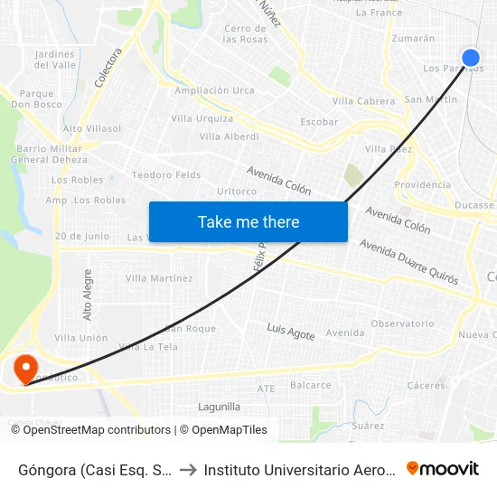 Góngora (Casi Esq. Superi) to Instituto Universitario Aeronautico map