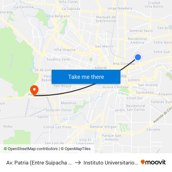 Av. Patria (Entre Suipacha Y Av. E. Bulnes) to Instituto Universitario Aeronautico map