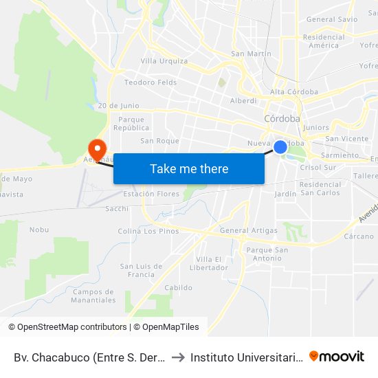 Bv. Chacabuco (Entre S. Derqui Y D. Larrañaga) to Instituto Universitario Aeronautico map