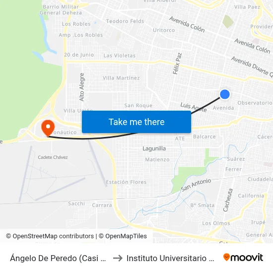 Ángelo De Peredo (Casi Esq. Haedo) to Instituto Universitario Aeronautico map