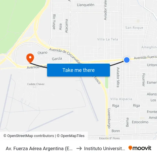 Av. Fuerza Aérea Argentina (Entre A. Abel Y A. Kingsley) to Instituto Universitario Aeronautico map