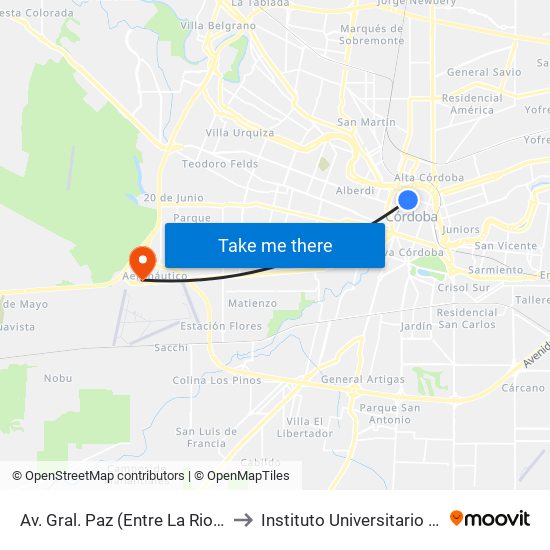 Av. Gral. Paz (Entre La Rioja Y H. Primo) to Instituto Universitario Aeronautico map
