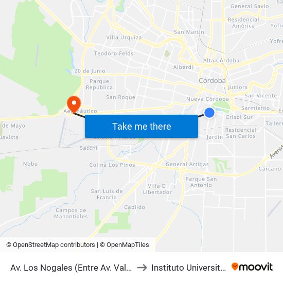 Av. Los Nogales (Entre Av. Valparaíso Y Bv. Chacabuco) to Instituto Universitario Aeronautico map