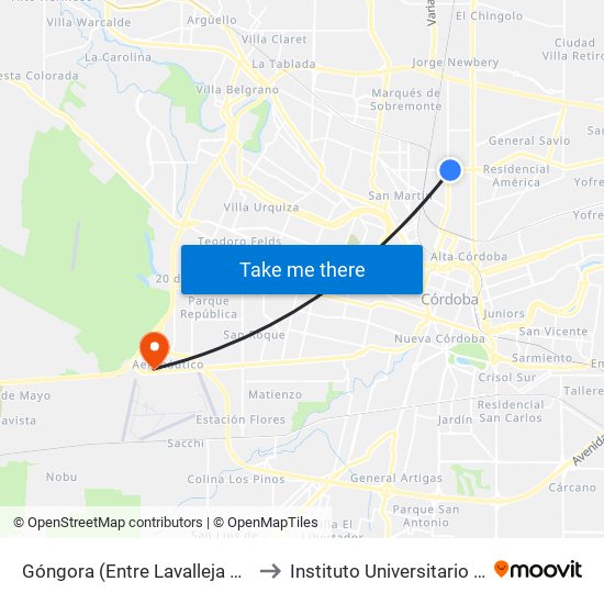 Góngora (Entre Lavalleja Y M. Fragueiro) to Instituto Universitario Aeronautico map