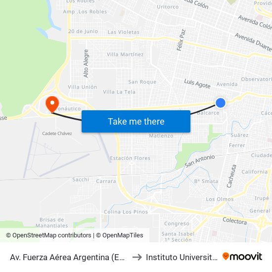 Av. Fuerza Aérea Argentina (Entre Tronador Y Sosneado) to Instituto Universitario Aeronautico map