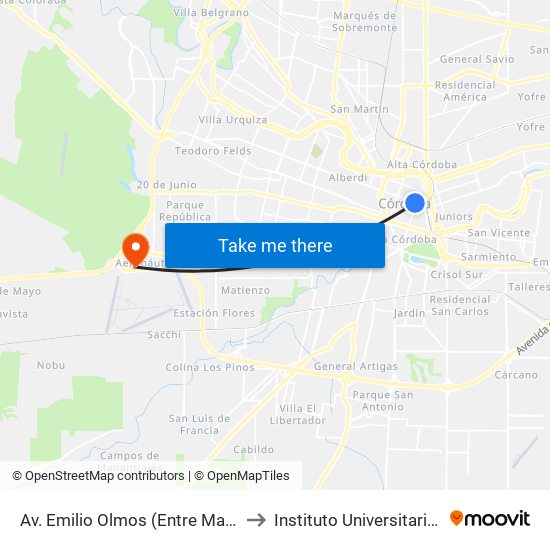 Av. Emilio Olmos (Entre Maipú Y Gral. Alvear) to Instituto Universitario Aeronautico map