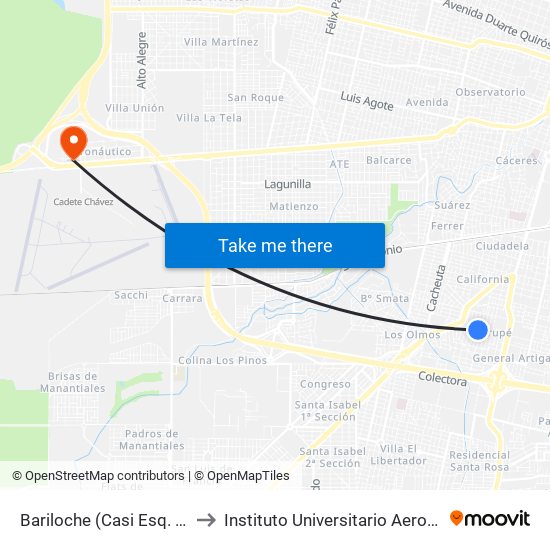 Bariloche (Casi Esq. Capri) to Instituto Universitario Aeronautico map