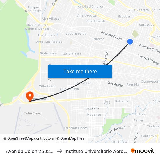 Avenida Colon 2602-2701 to Instituto Universitario Aeronautico map
