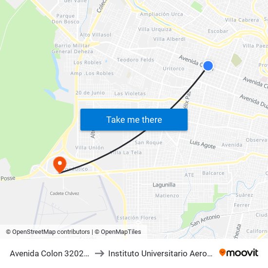Avenida Colon 3202-3301 to Instituto Universitario Aeronautico map