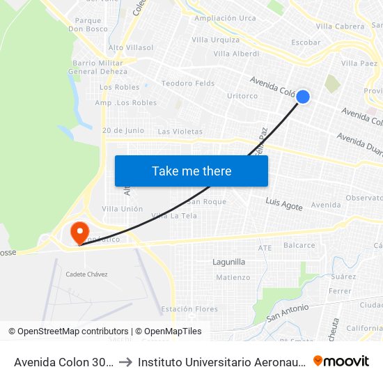 Avenida Colon 3015 to Instituto Universitario Aeronautico map