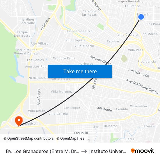 Bv. Los Granaderos (Entre M. Drobizhoffer Y Triunvirato/R. Lulio) to Instituto Universitario Aeronautico map