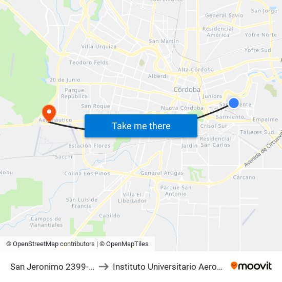 San Jeronimo 2399-2500 to Instituto Universitario Aeronautico map