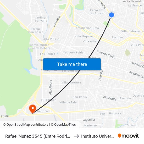 Rafael Nuñez 3545 (Entre Rodriguez Del Busto Y Mosco Y Peralta) to Instituto Universitario Aeronautico map