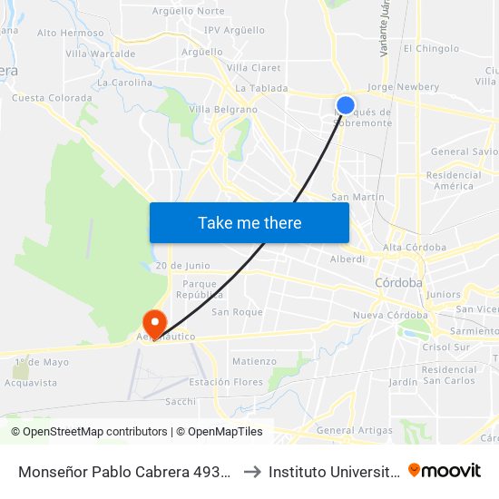 Monseñor Pablo Cabrera 4935 (Entre Mojica Y Acevedo) to Instituto Universitario Aeronautico map