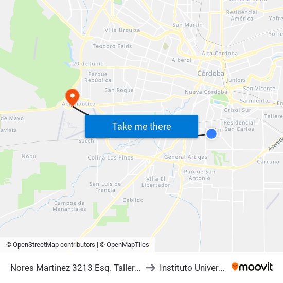Nores Martinez 3213 Esq. Talleres (Entre Elías Yofre Y  Av Talleres) to Instituto Universitario Aeronautico map