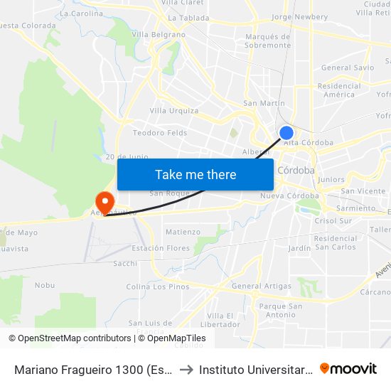Mariano Fragueiro 1300 (Esq. Faustino Allende) to Instituto Universitario Aeronautico map