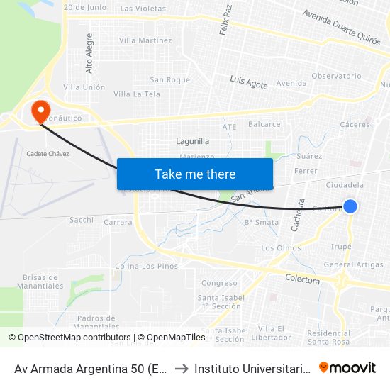 Av Armada Argentina 50 (Esq. Tupac Amaru) to Instituto Universitario Aeronautico map