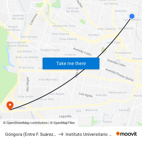 Góngora (Entre F. Suárez Y A. Arcos) to Instituto Universitario Aeronautico map