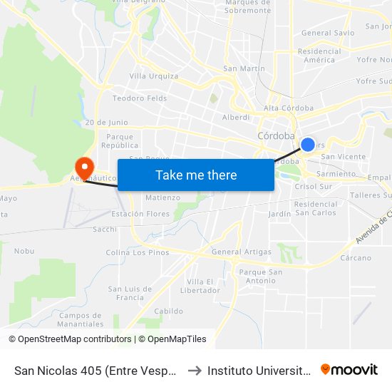 San Nicolas 405 (Entre Vespucio Y Leonor De Tejeda) to Instituto Universitario Aeronautico map