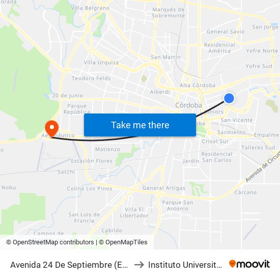 Avenida 24 De Septiembre (Entre E. Loza Y Av. Patria) to Instituto Universitario Aeronautico map