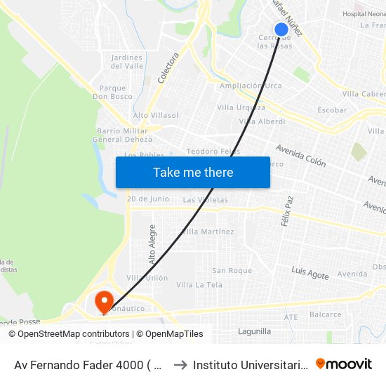 Av Fernando Fader 4000 ( Esq V. Rodruiguez) to Instituto Universitario Aeronautico map