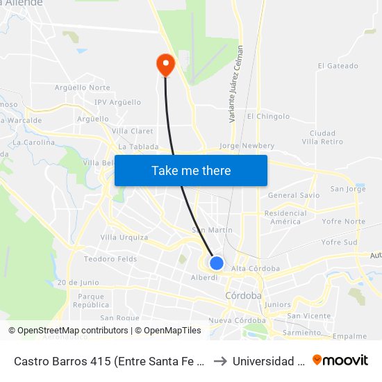 Castro Barros 415 (Entre Santa Fe Y Agustin Olmedo) to Universidad Siglo 21 map