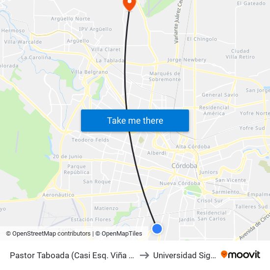 Pastor Taboada (Casi Esq. Viña Del Mar) to Universidad Siglo 21 map