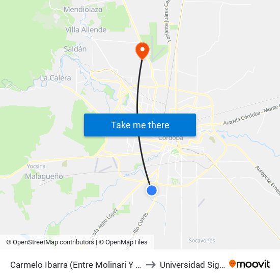 Carmelo Ibarra (Entre Molinari Y V. María) to Universidad Siglo 21 map