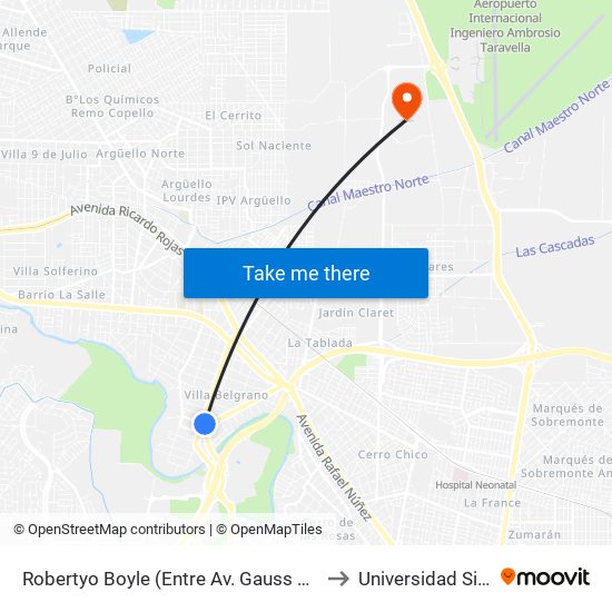 Robertyo Boyle (Entre Av. Gauss Y S. Laplace) to Universidad Siglo 21 map