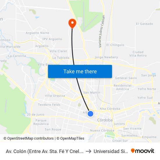 Av. Colón (Entre Av. Sta. Fé Y Cnel. A. Olmedo) to Universidad Siglo 21 map