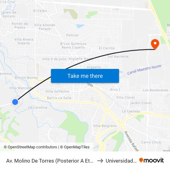 Av. Molino De Torres (Posterior A Etda. Country El Bosque) to Universidad Siglo 21 map