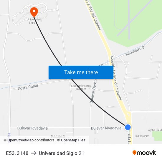 E53, 3148 to Universidad Siglo 21 map