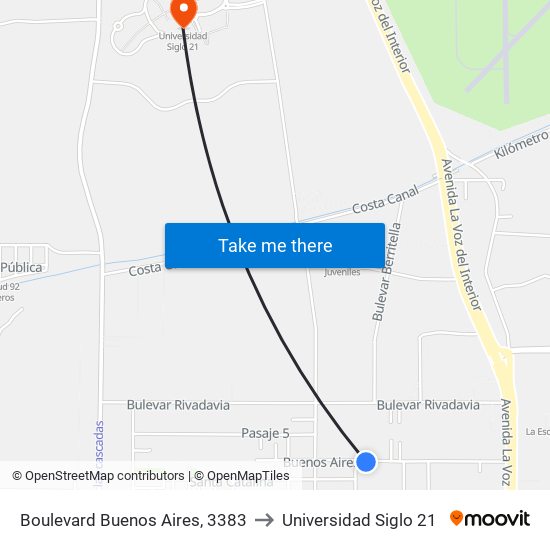 Boulevard Buenos Aires, 3383 to Universidad Siglo 21 map