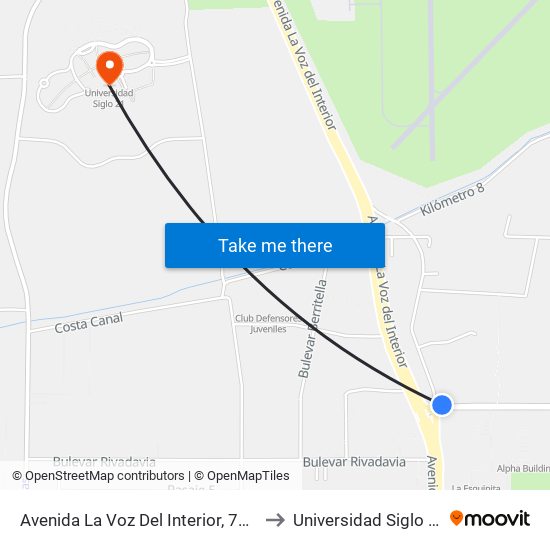 Avenida La Voz Del Interior, 7080 to Universidad Siglo 21 map