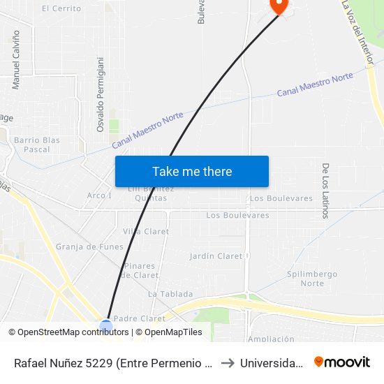 Rafael Nuñez 5229 (Entre Permenio Ferrer Y Astrada Ponce) to Universidad Siglo 21 map