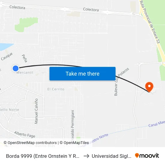 Borda 9999 (Entre Ornstein Y Revello) to Universidad Siglo 21 map