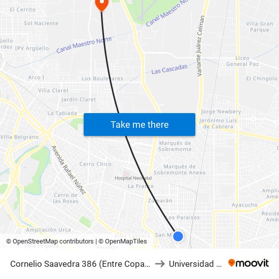 Cornelio  Saavedra 386 (Entre Copacabana Y Suquia) to Universidad Siglo 21 map