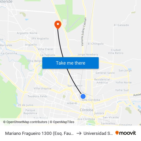 Mariano Fragueiro 1300 (Esq. Faustino Allende) to Universidad Siglo 21 map